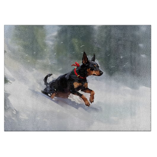 Planche À Découper Doberman Pinscher Noël neige hiver (Devant)