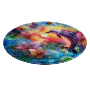 Planche À Découper Dolphin lunaire Côtier Nautique Floral Turquoise