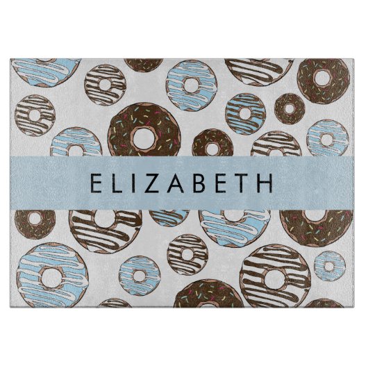Planche À Découper Donuts Bleus, Donuts Brown, Sprinkings, Votre Nom (Devant)