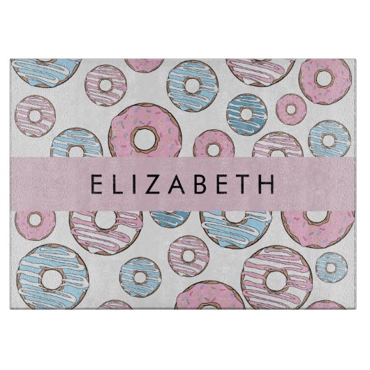 Planche À Découper Donuts Roses, Donuts Bleus, Sprinkings, Votre Nom (Devant)
