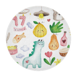 Planche À Découper Doodle aquarelle kawaii, prêt pour autocollant.