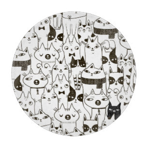 Planche À Découper Doodle chats : drôle de motif sans soudure.
