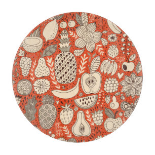 Planche À Découper Doodle de fruits d'été Vintage