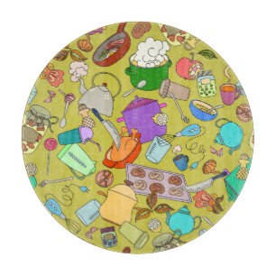 Planche À Découper Doodle nourriture et ustensiles, texture transpare