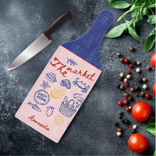 Planche À Découper Doodles de marché aux poissons rouges bleus mignon