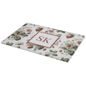 Planche À Découper Douce fraise et motif floral à monogramme personna (Coin)