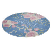Planche À Découper Douces Roses Bleu Clair Rose Famille Nom (Coin)