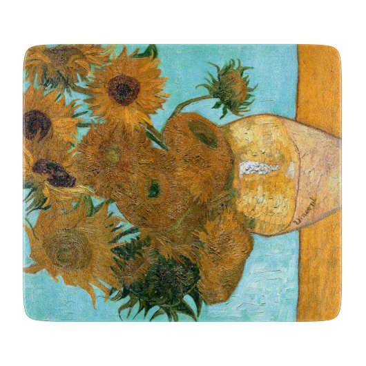 Planche À Découper Douze tournesols dans un vase (peinture à vie mort (Devant)