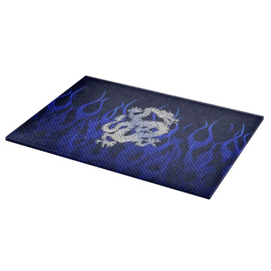 Planche À Découper Dragon Bleu dans Chrome Carbon course flammes (Coin)