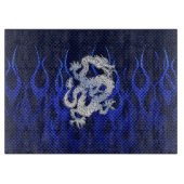 Planche À Découper Dragon Bleu dans Chrome Carbon course flammes (Devant)