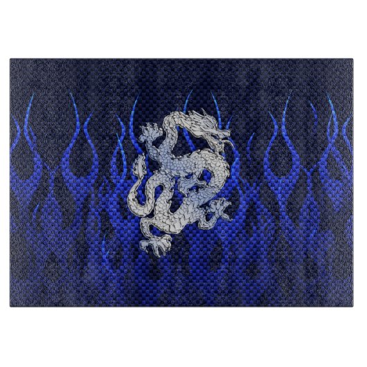 Planche À Découper Dragon Bleu dans Chrome Carbon course flammes (Devant)