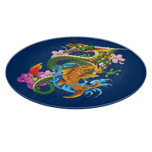 Planche À Découper Dragon chinois vert Koi (Coin)