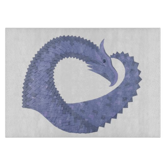 Planche À Découper Dragon de coeur gris bleu sur blanc (Devant)