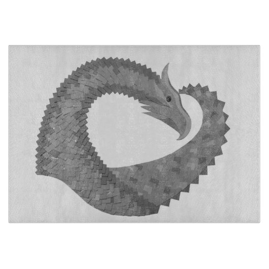 Planche À Découper Dragon de coeur gris sur blanc (Devant)