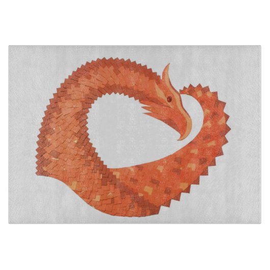 Planche À Découper Dragon de coeur orange sur blanc (Devant)