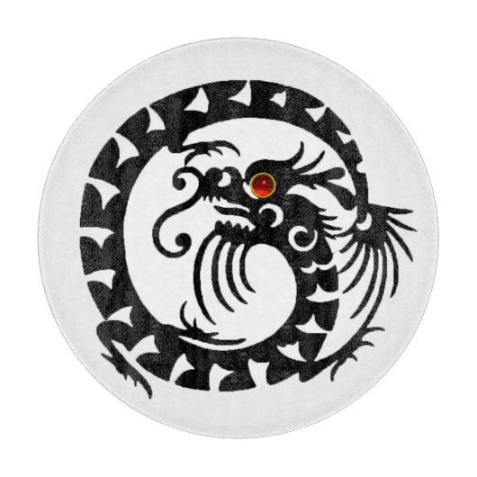 Planche À Découper DRAGON DE NAGE, noir, blanc, rubis rouge (Devant)