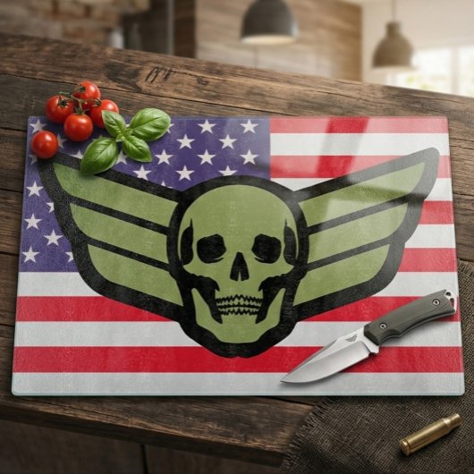 Planche À Découper Drapeau américain ailes de crâne de l'armée