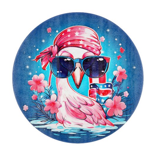 Planche À Découper Drapeau américain avec Flamant rose Cartoon-69681 (Devant)