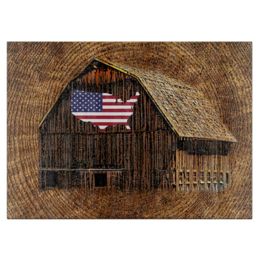 Planche À Découper Drapeau Américain de Grange Rustique (Devant)