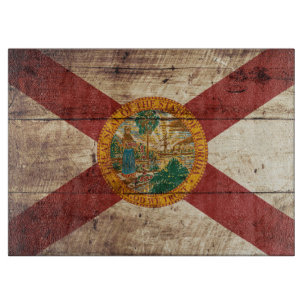 Planche À Découper Drapeau d'état de la Floride sur le vieux grain en