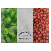 Planche À Découper Drapeau italien de basilic, marbre et tomates (Devant)