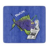 Planche À Découper Drôle caricature de poisson de pêcheur (Devant)