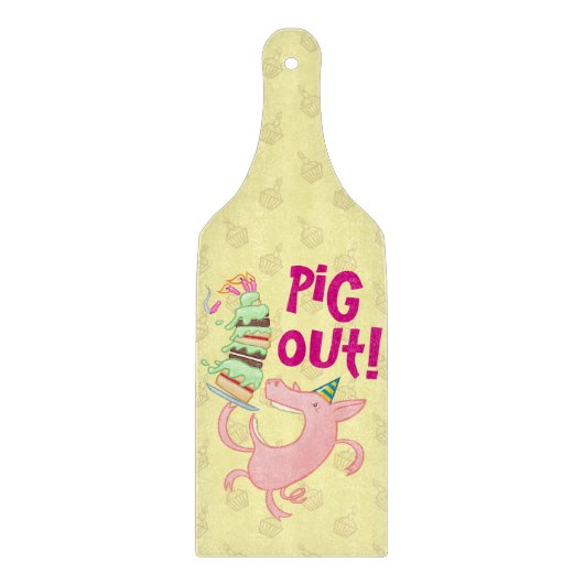 Planche À Découper Drôle Cochon Manger Birthday Cake Pig Out! Dessin (Devant)