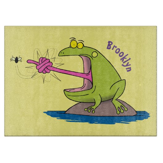 Planche À Découper Drôle dessin animé de grenouille et mouche (Devant)