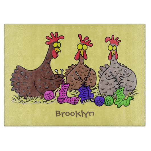 Planche À Découper Drôle dessin animé de poulets de tricot (Devant)