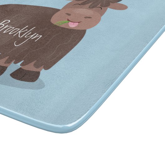 Planche À Découper Drôle joyeux yak mangeant de l'herbe dessin d'illu (Coin)