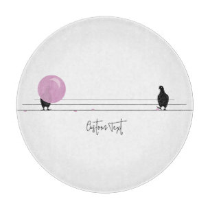 Planche À Découper Drôle mignon Bubblegum Birds sur un fil blanc