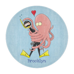 Planche À Découper Drôle pieuvre embrasse plongeur dessin animé humou