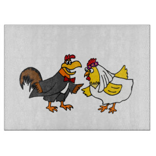 Planche À Découper Drôle Rooster Groom et Hen Bride Mariage
