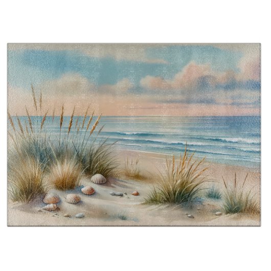 Planche À Découper Dunes côtières pastel à l'aquarelle (Devant)