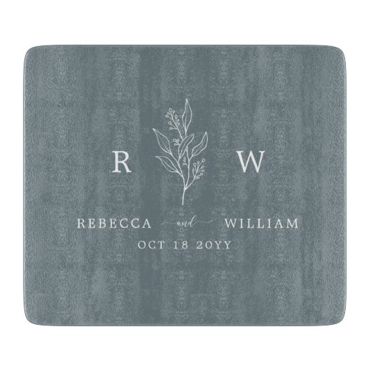 Planche À Découper Dusty Blue Floral manuscrit Script nouvellement ma (Devant)