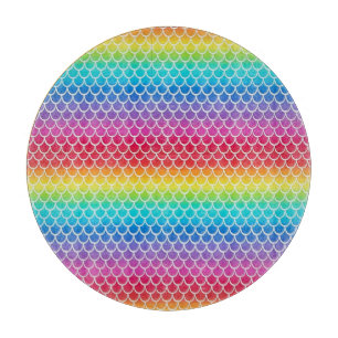 Planche À Découper Écailles de sirène arc-en-ciel colorées  
