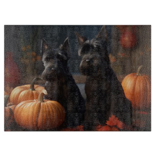 Planche À Découper Écossais Terrier Chiot Automne Citrouille délice (Devant)