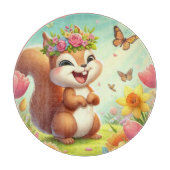 Planche À Découper Écureuil du printemps mignon et heureux (Devant)