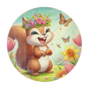 Planche À Découper Écureuil du printemps mignon et heureux