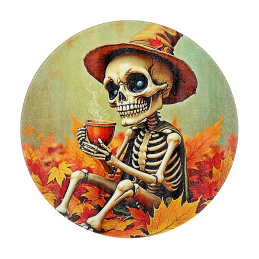 Planche À Découper Éffrayant Automne Skeleton's Coffee Break Design (Devant)