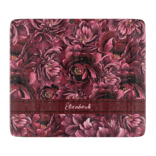 Planche À Découper Élégance des fleurs bordeaux (Devant)