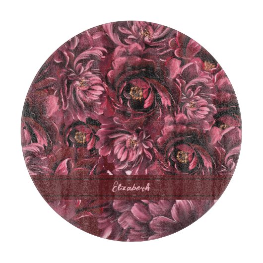 Planche À Découper Élégance des fleurs bordeaux (Devant)