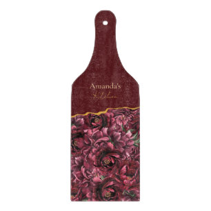 Planche À Découper Élégance des fleurs bordeaux avec accent or