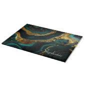 Planche À Découper Élégance Emeraude : Marbre vert et or personnalisé (Coin)