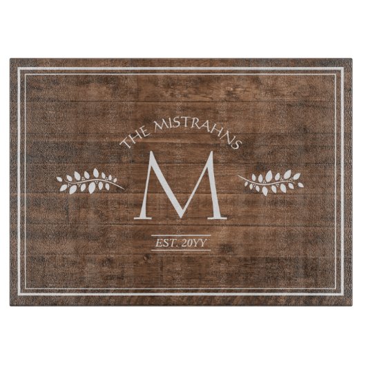 Planche À Découper Élégance rustique Monogramme Faux Wood (Devant)