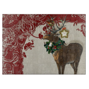 Planche À Découper Élégance vintage Noël Cerf Antlers Damask