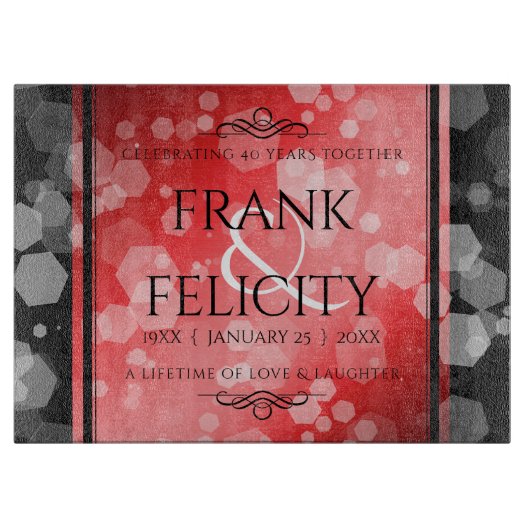 Planche À Découper Élégant 40e 80e Anniversaire de Mariage Rubis (Devant)