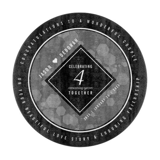 Planche À Découper Élégant 4ème anniversaire de Mariage de lin (Devant)