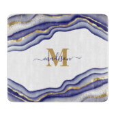 Planche À Découper Élégant Agate en marbre violet Monogramme (Devant)