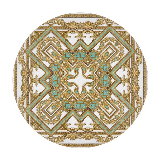 Planche À Découper Elégant baroque doré, design ornemental. (Devant)